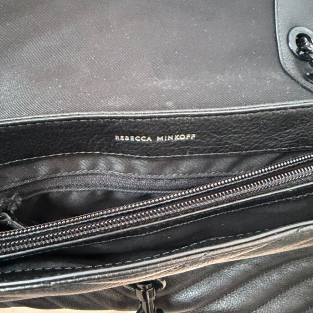 Rebecca Minkoff Black Quilted Leather Chain Shoulder Bag - Picture 3 of 6